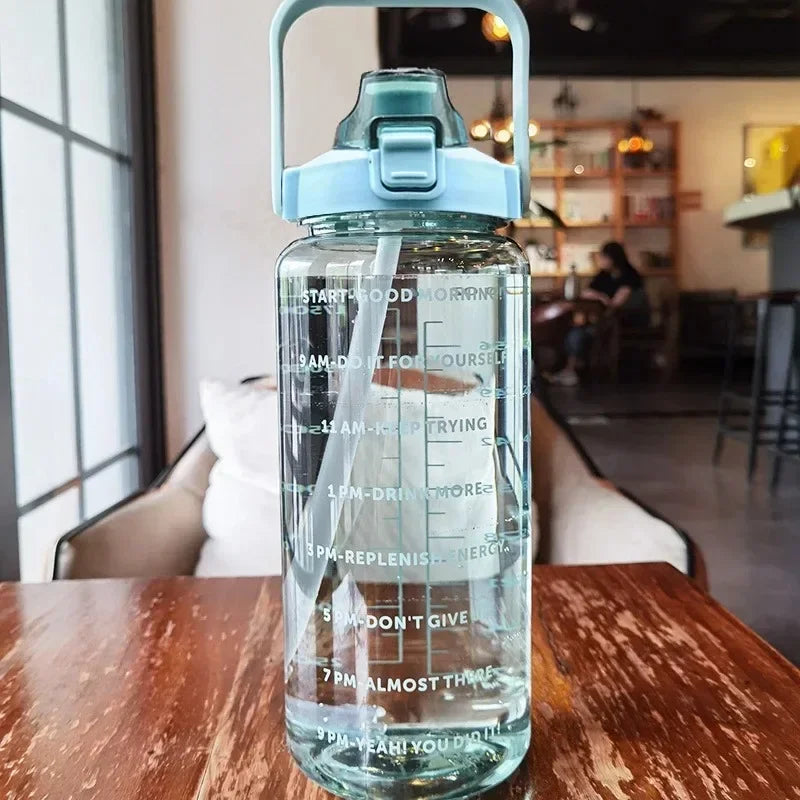 2L Motivational Water Bottle with Straw & Time Marker
