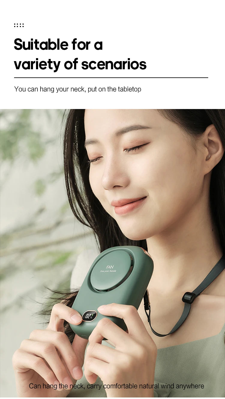 Portable Rechargeable Neck Fan – Hands-Free Cooling Fan with Digital Display