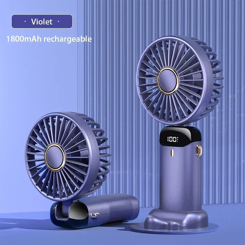 Portable Handheld Mini Fan – USB Rechargeable with Phone Stand & Display Screen