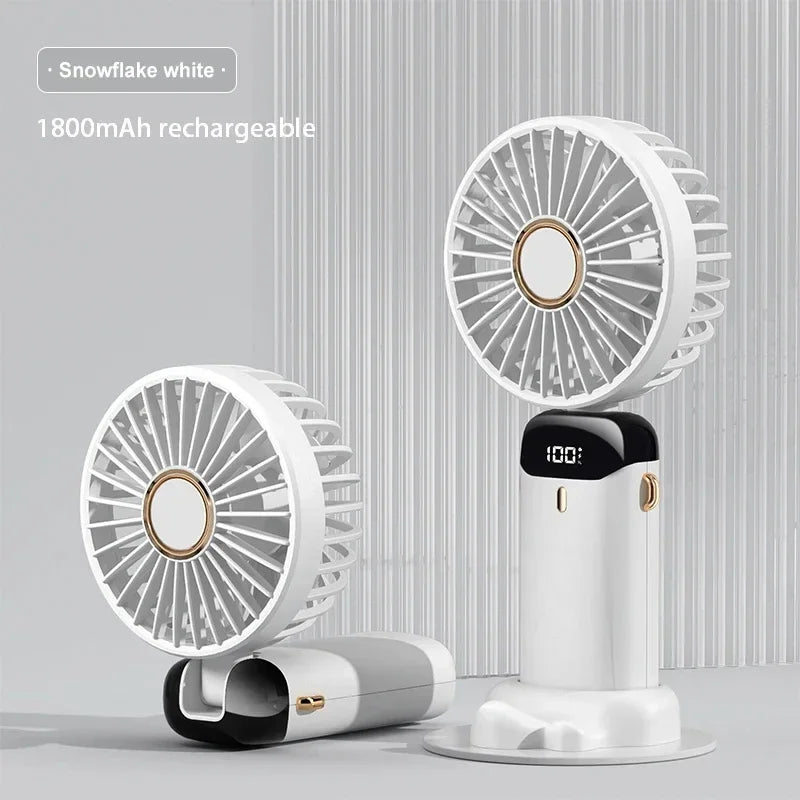 Portable Handheld Mini Fan – USB Rechargeable with Phone Stand & Display Screen