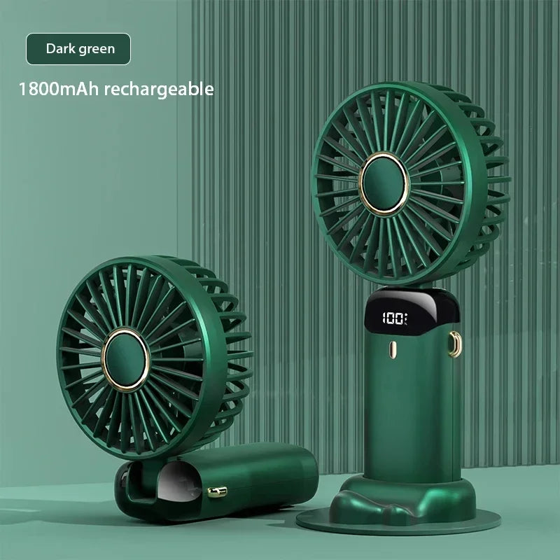 Portable Handheld Mini Fan – USB Rechargeable with Phone Stand & Display Screen